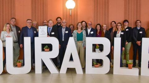 Cérémonie de remise du label Engagé RSE par l’Afnor, en mai dernier, dans les locaux du groupe Maïsadour, à Haut-Mauco (Landes).